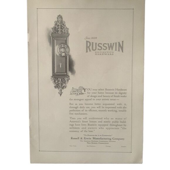 Vintage 1923 Russwin Hardware Russell Erwin Manufacturing Ad Advertisement - Picture 3 of 4